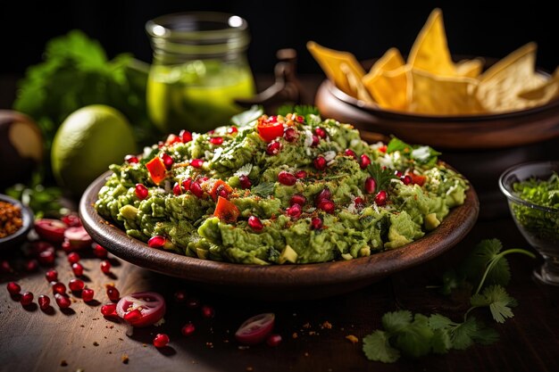 La tradicional salsa de guacamole en la mesa