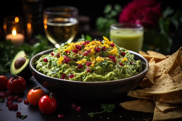 La tradicional salsa de guacamole en la mesa