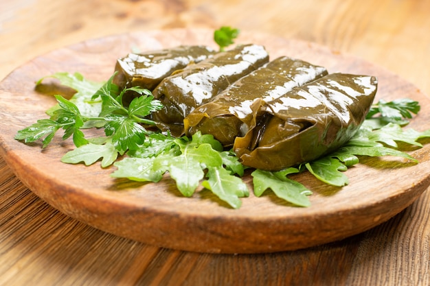 Tradicional turco Dolma, Sarma o Dolmades Closeup