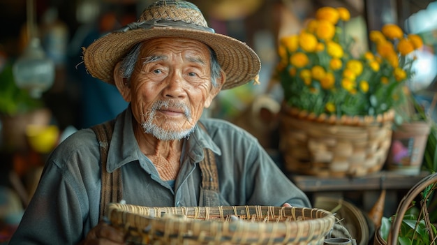 Tradicionalmente las cestas de bambú son tejidas por un anciano de la provincia es una forma de artesanía que se ha practicado durante siglos