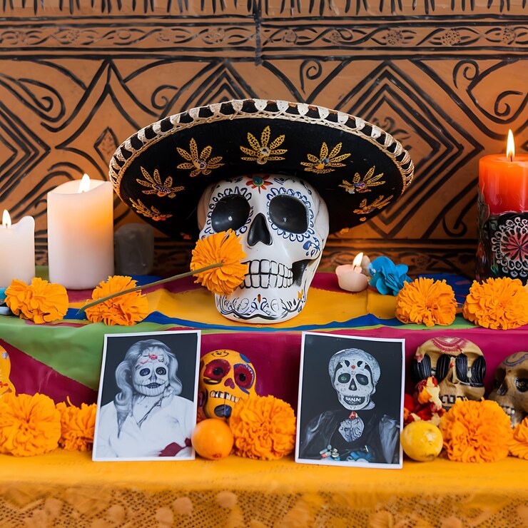 Tradiciones iluminadoras Calaveras de azúcar Flores y velas en la celebración del Día de los Muertos