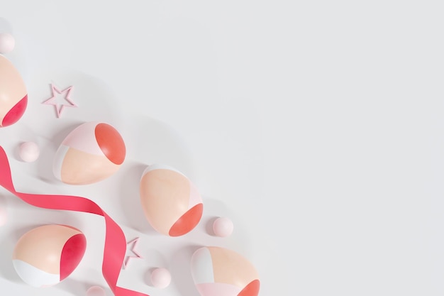 Tradiciones de Pascua Coloridos huevos de Pascua sobre fondo blanco vista superior copia espacio ilustración 3D