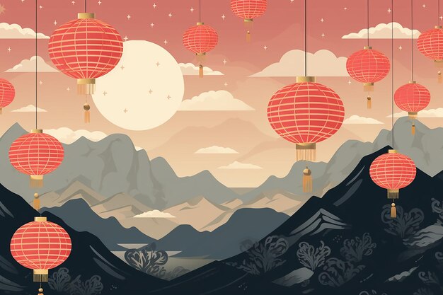 Tradições alegres iluminando a essência do Ano Novo Chinês em um fundo radiante gerado por Ai