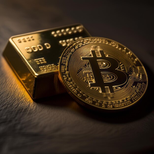 Trading-Chart Bitcoin-Geld reich Nahaufnahme Bitcoin-Münze mit fliegenden Münzen Bitcoin-Cryptocurren
