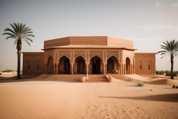 Foto traditionelle alte hausarchitektur mit palmen im arabischen stil der sahara-wüste