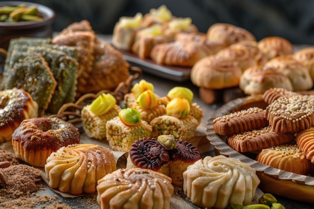 Traditionelle arabische Eid-Süßigkeiten mit Semolina und Pistazien-Maamoul-Kekse