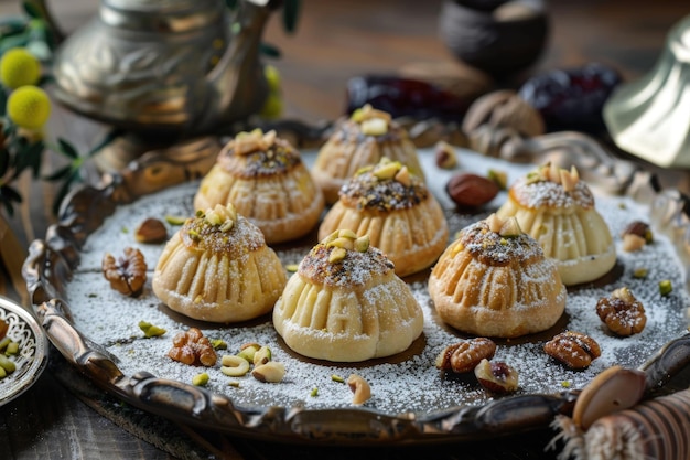 Traditionelle arabische Kekse mit Datteln, Walnüssen und Pistazien