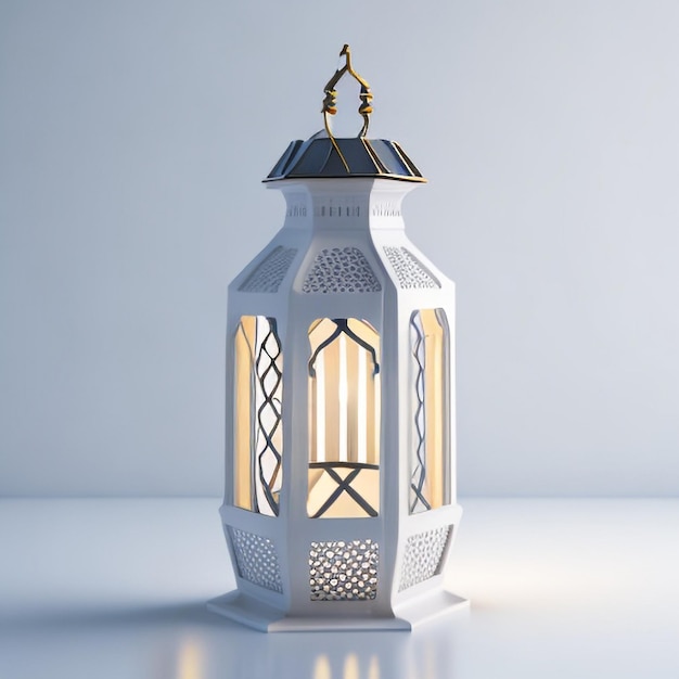 Foto traditionelle arabische laterne mit orientalischem muster und leuchtendem licht im inneren leichter hintergrund