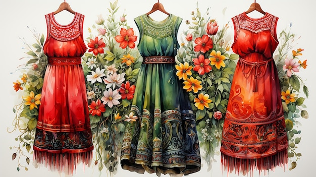 Traditionelle bulgarische Kleidung Bulgarische Stickerei Aquarelle