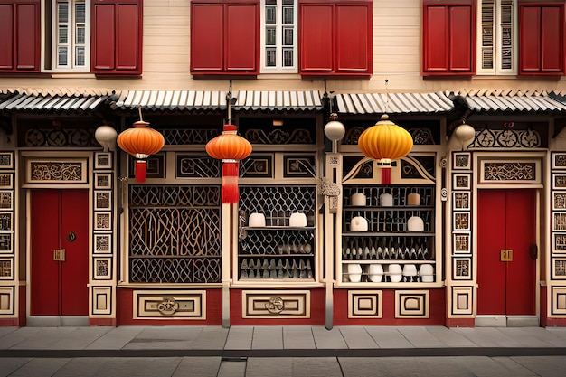 traditionelle chinesische Fassaden und Schaufenster für 2D-Spieldesign