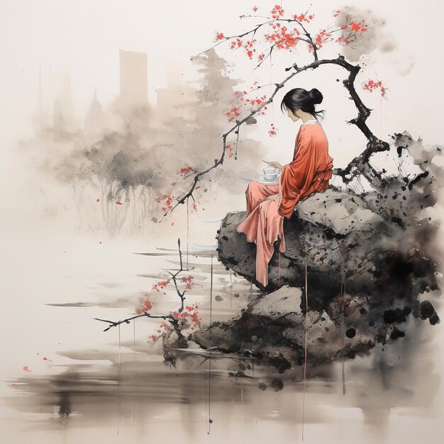 Traditionelle chinesische Malerei Tinte und Aquarell Blumen Wandkunst in meiner Nähe gruselige japanische Kunst