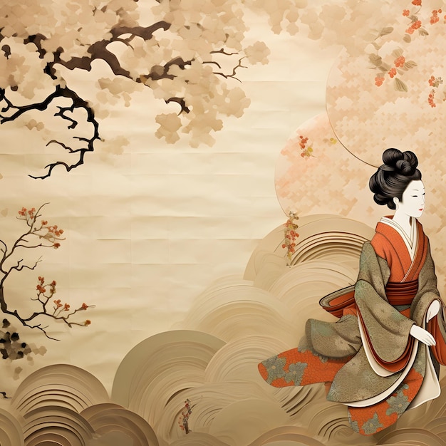 Traditionelle chinesische Malereiblume auf altem Vintage-Papierhintergrund. Brauner Hanji im klassischen Stil