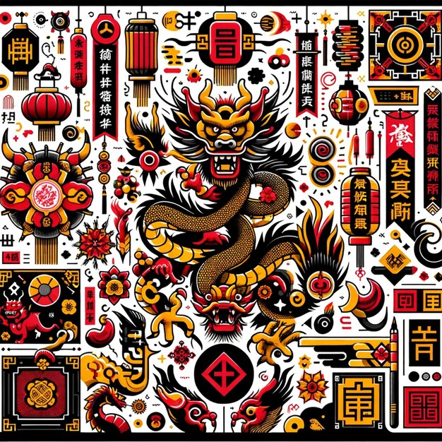 Foto traditionelle chinesische neujahrs-drachencollage