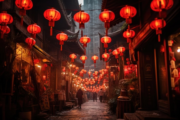 Foto traditionelle chinesische papierlaternen auf der chinesischen straße china feiert das neujahr