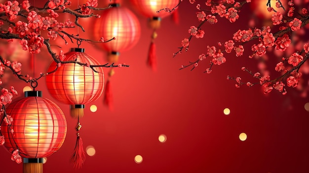 traditionelle chinesische rote Hintergrundgrüße mit Laternen