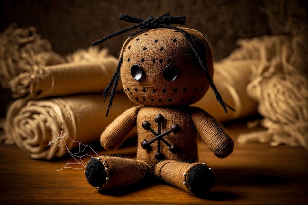 Foto traditionelle hexerei-voodoo-puppe mit stiften