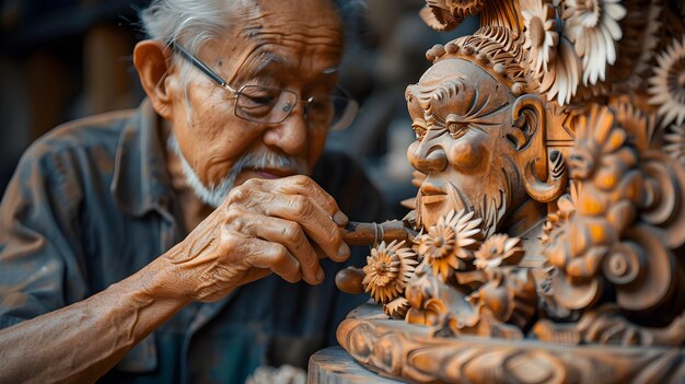 Traditionelle Holzskulpturen Handarbeit Handwerkskunst