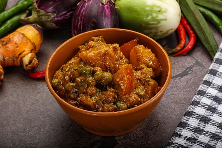 Foto traditionelle indische küche aloo mutter
