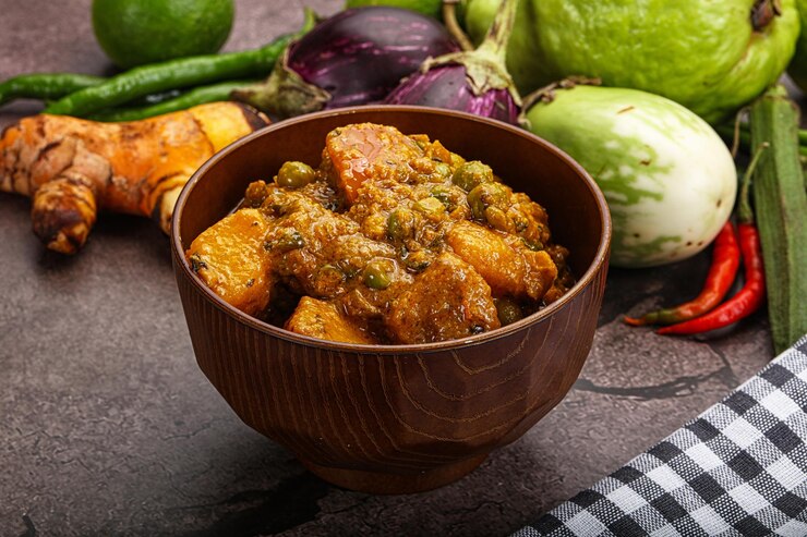 Foto traditionelle indische küche aloo mutter