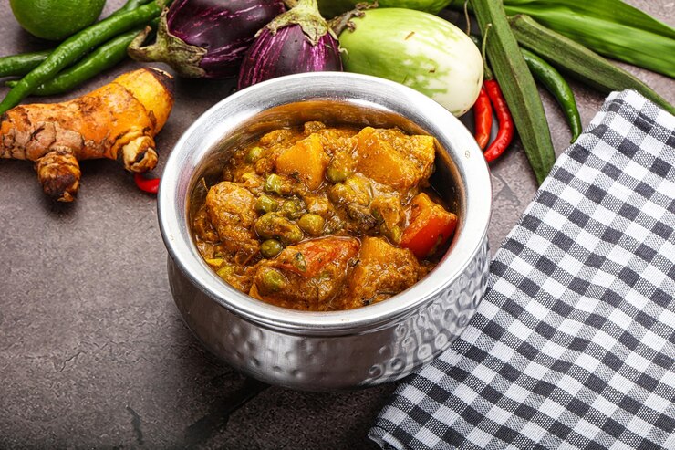 Foto traditionelle indische küche aloo mutter