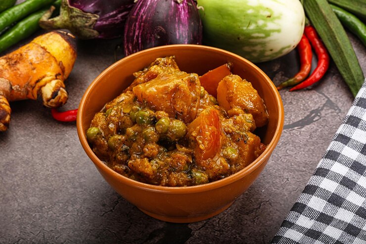 Foto traditionelle indische küche aloo mutter
