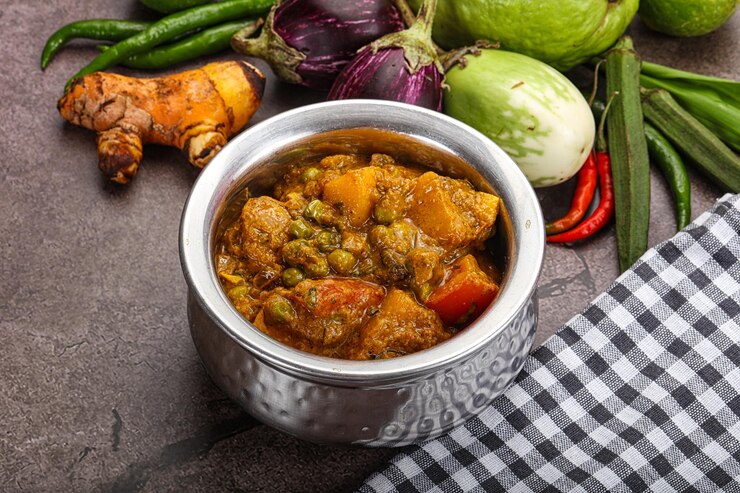Foto traditionelle indische küche aloo mutter