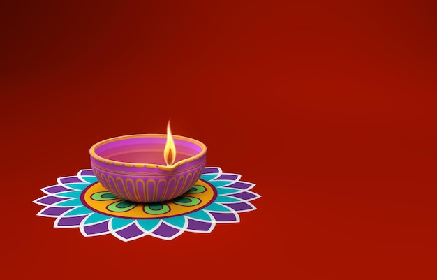 Traditionelle indische Öllampe mit Kolam-Design