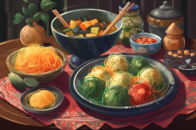 Traditionelle indonesische Snacks, die typischerweise während Eid al Fitr serviert werden, sind illustriert Generative AI