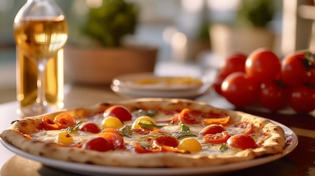 Traditionelle italienische Pizza mit Tomaten-Schinken-Käse-Mozzarella-Restaurantküchenkonzept Generierte KI