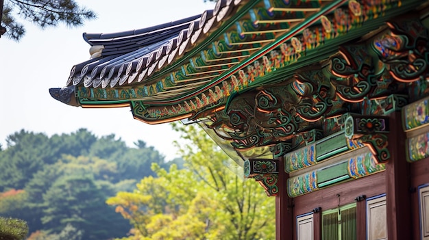 Traditionelle koreanische Dachdecken Die Dachdecken traditioneller Tempel Schöne traditionelle koreanische AI Generative