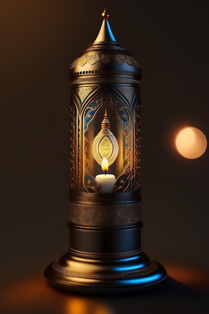 Traditionelle malaiische Öllampe mit brennenden Kerzen und aufwendig dekoriertem Generative AI_3
