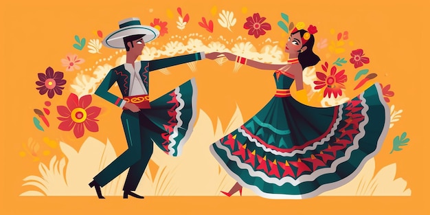 Traditionelle mexikanische Traje de Tehuantepec-Tanz-Vektorillustration