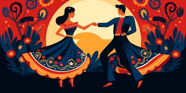 Traditionelle mexikanische Traje de Tehuantepec-Tanz-Vektorillustration