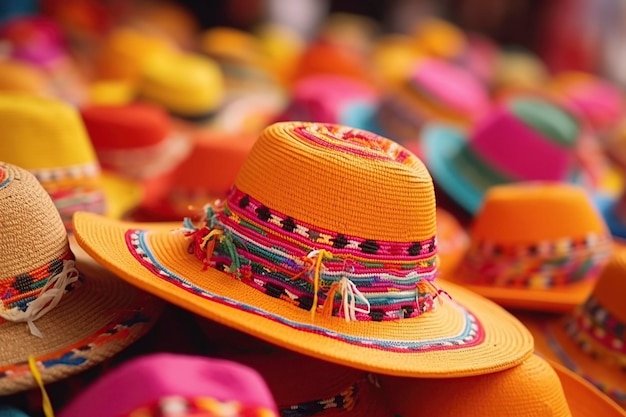 traditionelle peruanische Hüte in mehreren Farben