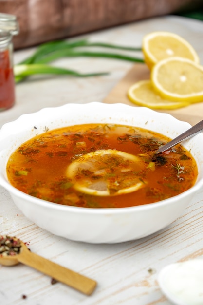 Traditionelle russische Suppe Solyanka