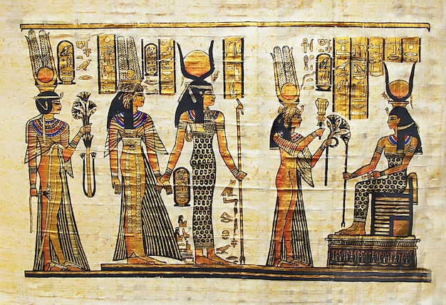 Traditioneller ägyptischer handgemachter papyrus mit szene