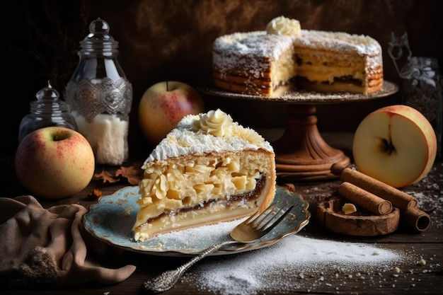 Traditioneller Feiertagskuchen mit Sahne und Karamell in Form eines Tiroler Apfelkuchens