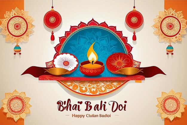 Traditioneller hinduistischer Bhai-Dooj-Wunsch-Hintergrund mit Marigold- und Tilak-Design-Vektor