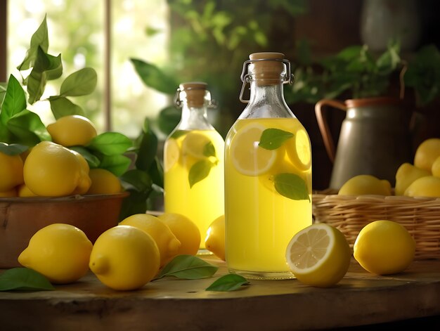 Foto traditioneller italienischer limoncello oder zitronenlikör oder hausgemachte limonade