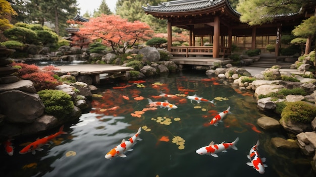 Traditioneller Koi-Teich in Kyoto, Japan