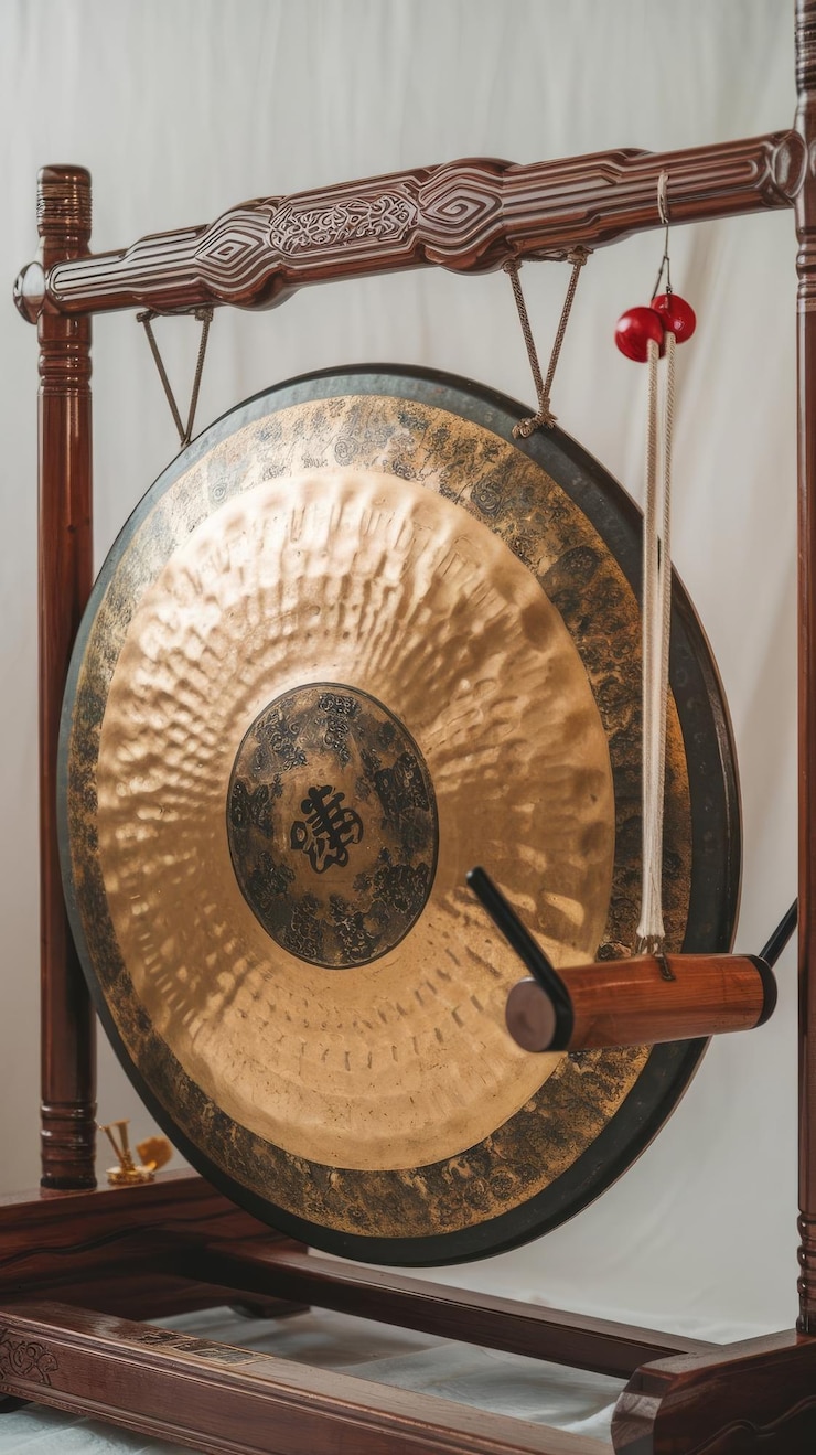 Foto traditioneller orientalischer gong vor einem weißen hintergrund