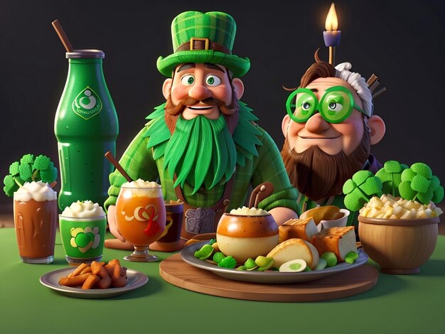 Traditioneller St. Patrick's Day eine Statue eines Mannes mit Bart trinkt und einen grünen Hut AIGenerated