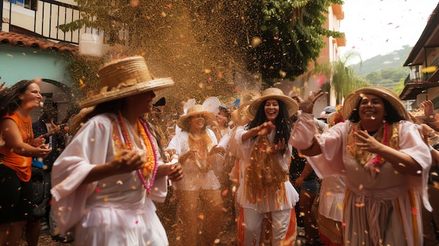 Traditioneller Tänzer aus Nicaragua bei Sonnenuntergang im typischen Kostüm Generative ai