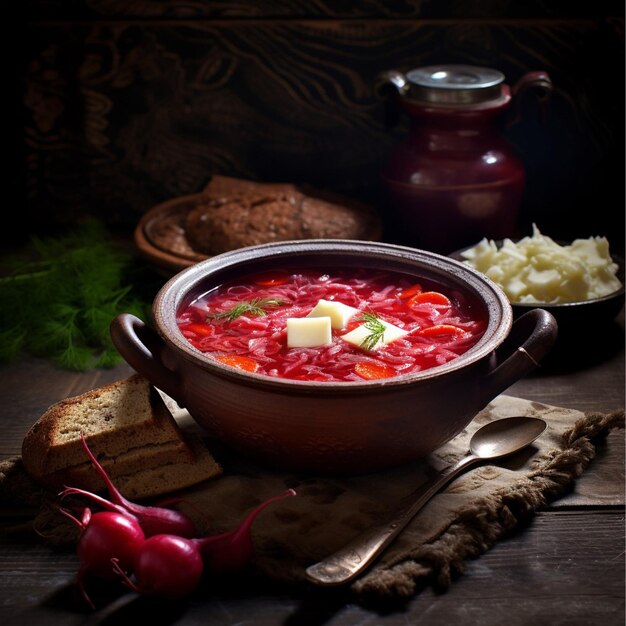 Traditioneller ukrainischer Borscht auf dem Tisch