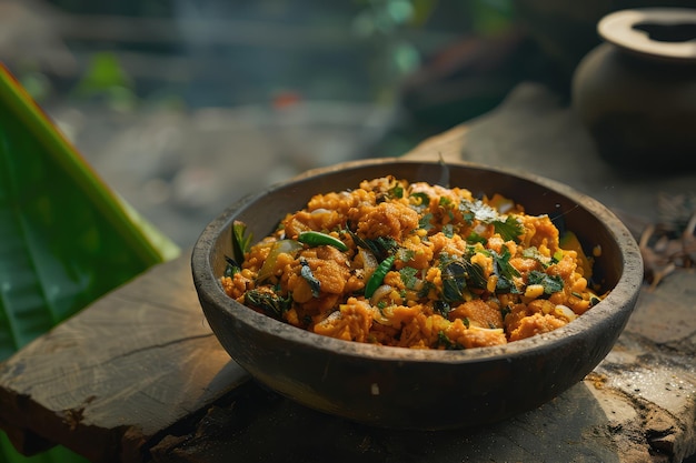 Traditionelles bangladeschisches Essen Bhorta Mashing Gemüse Fisch oder Fleisch mit Senföl