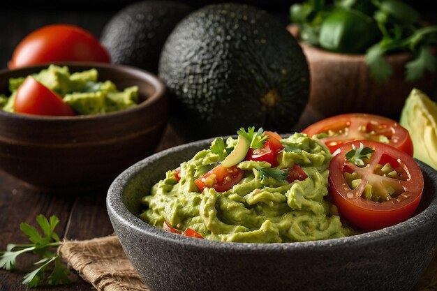 Traditionelles Guacamole-Dip mit Avocado, Tomate und Onio