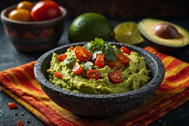 Foto traditionelles guacamole-rezept in molcajete