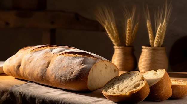 Traditionelles italienisches Brot und Weizen auf einem Tisch