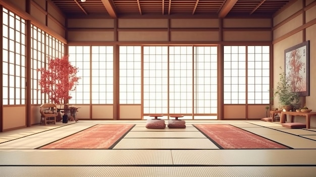 Traditionelles japanisches Teezimmerinterieur mit Tatami-Matten