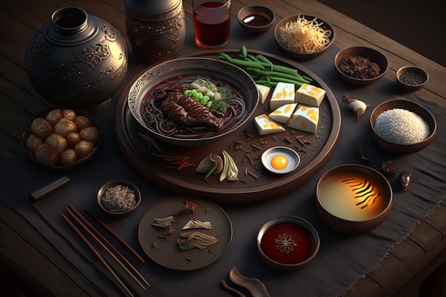 Traditionelles koreanisches Essen, asiatische Küche, stilvoll und kreativ